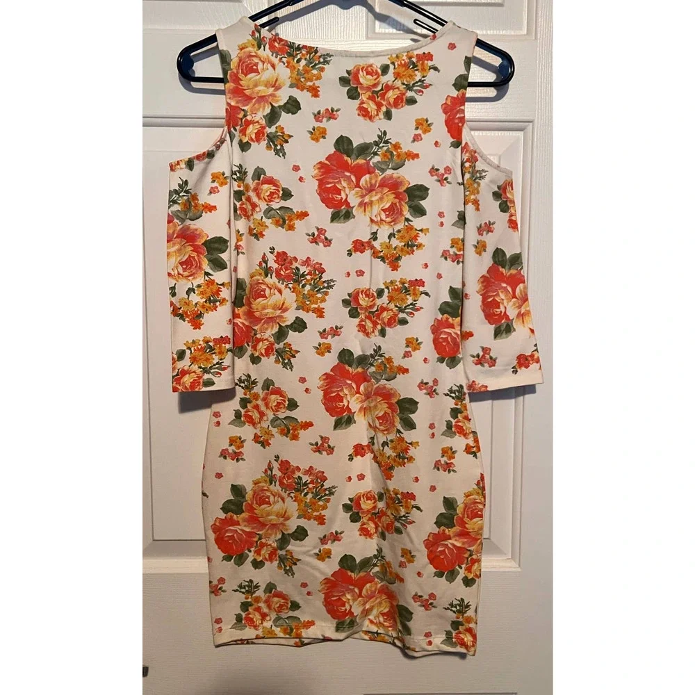 Forever‎ 21 Girl's Cream Orange Floral Cold Shoulder Dress Size M 30 1/2